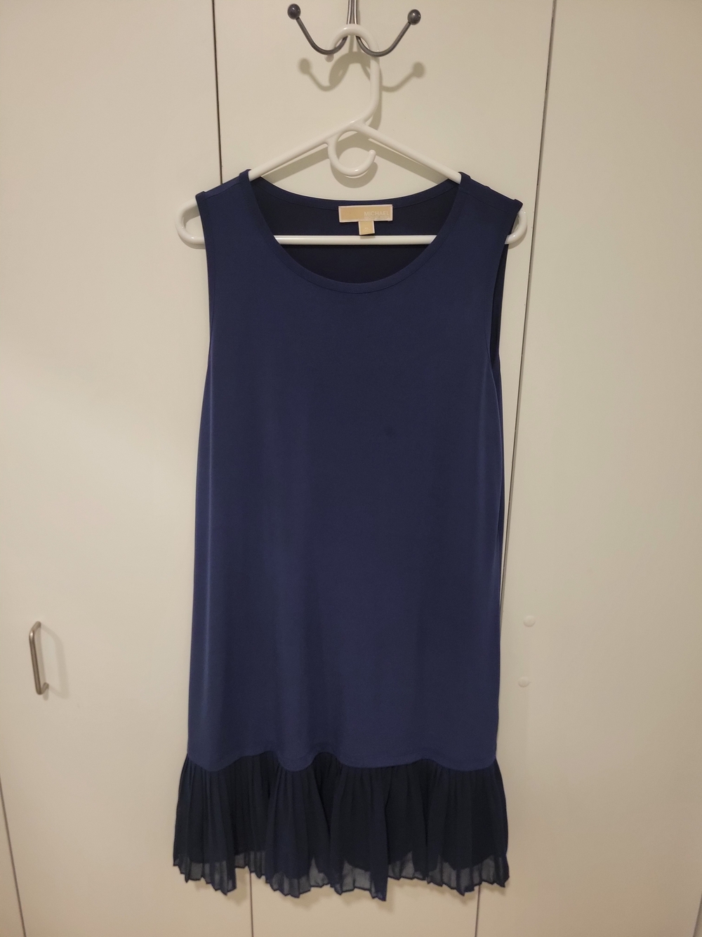 Michael Kors Navy Blue Sleeveless Shift Dress with Pleated Hem